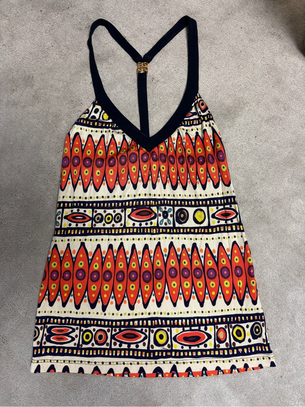 TRINA TURK BEACHWEAR TRIBAL PATTERNED HALTER V-NECK TOP SMALL PETITE 100% SILK